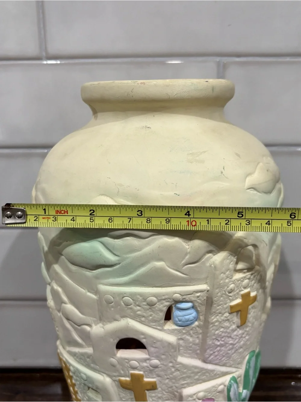 1992 Beachcombers Southwestern Cream Ceramic Vase with Pastel Accents